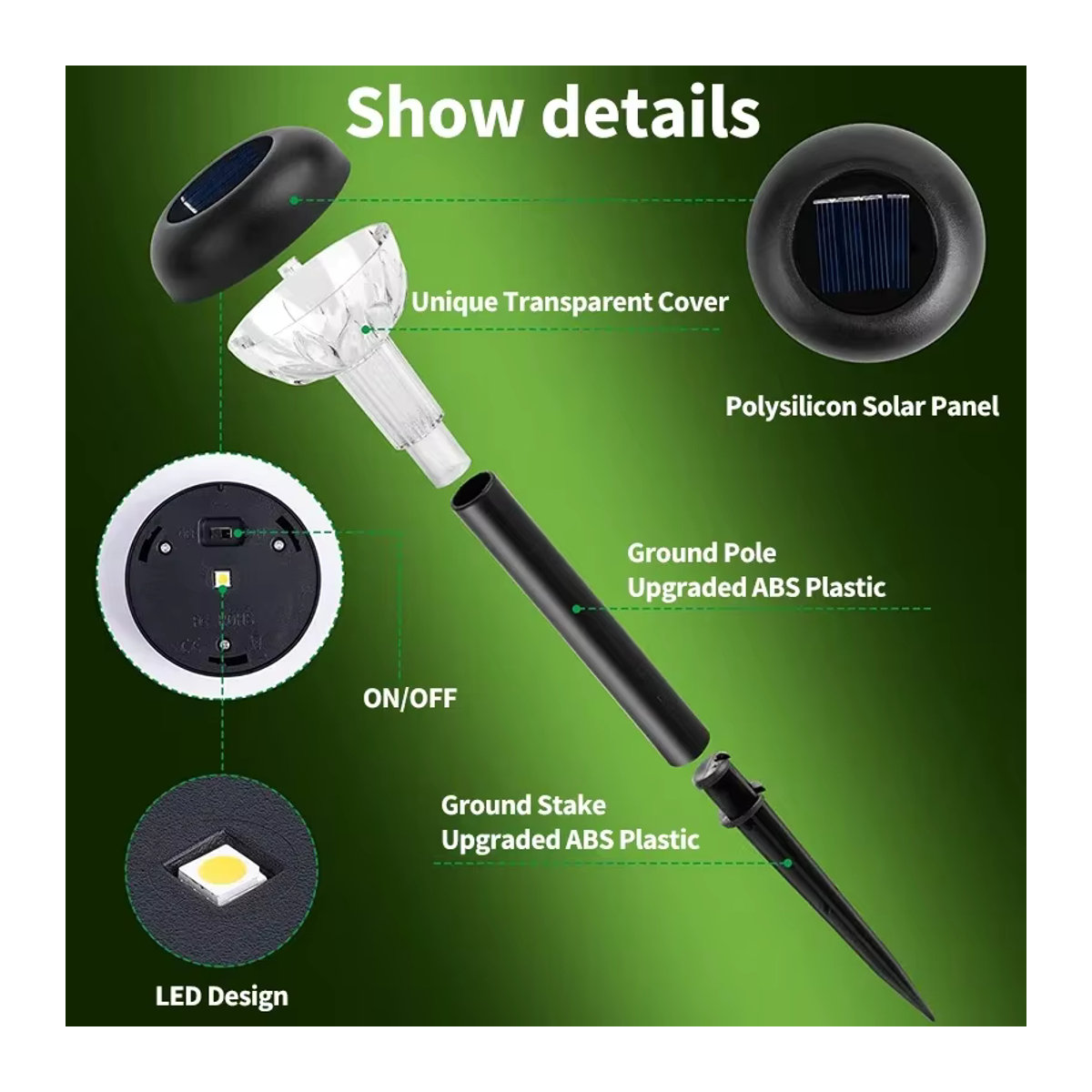 VENUSWING Solar-LED-Wegeleuchte in Schwarz, moderne Gartenlampe für den Außenbereich, wasserdicht und dekorativ - Bild 5