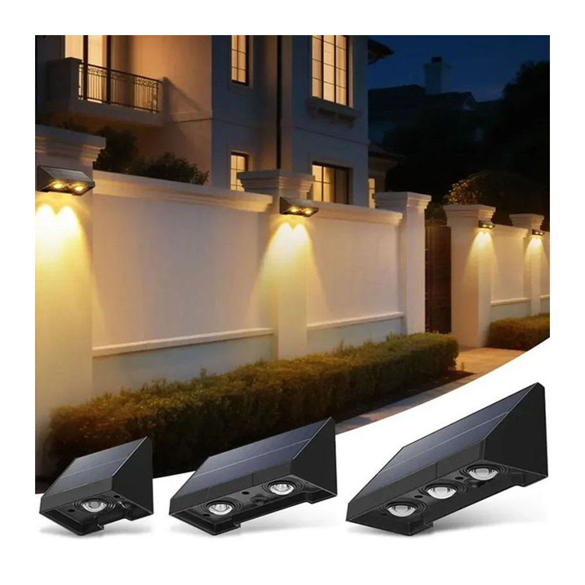 VENUSWING Solar-Wandleuchte für den Außenbereich in Schwarz mit warmweißem Licht, moderne wasserdichte Gartenleuchte für Terrasse und Balkon - Bild 1