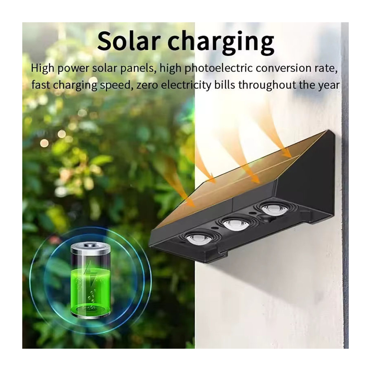 VENUSWING Solar-Wandleuchte für den Außenbereich in Schwarz mit warmweißem Licht, moderne wasserdichte Gartenleuchte für Terrasse und Balkon - Bild 3