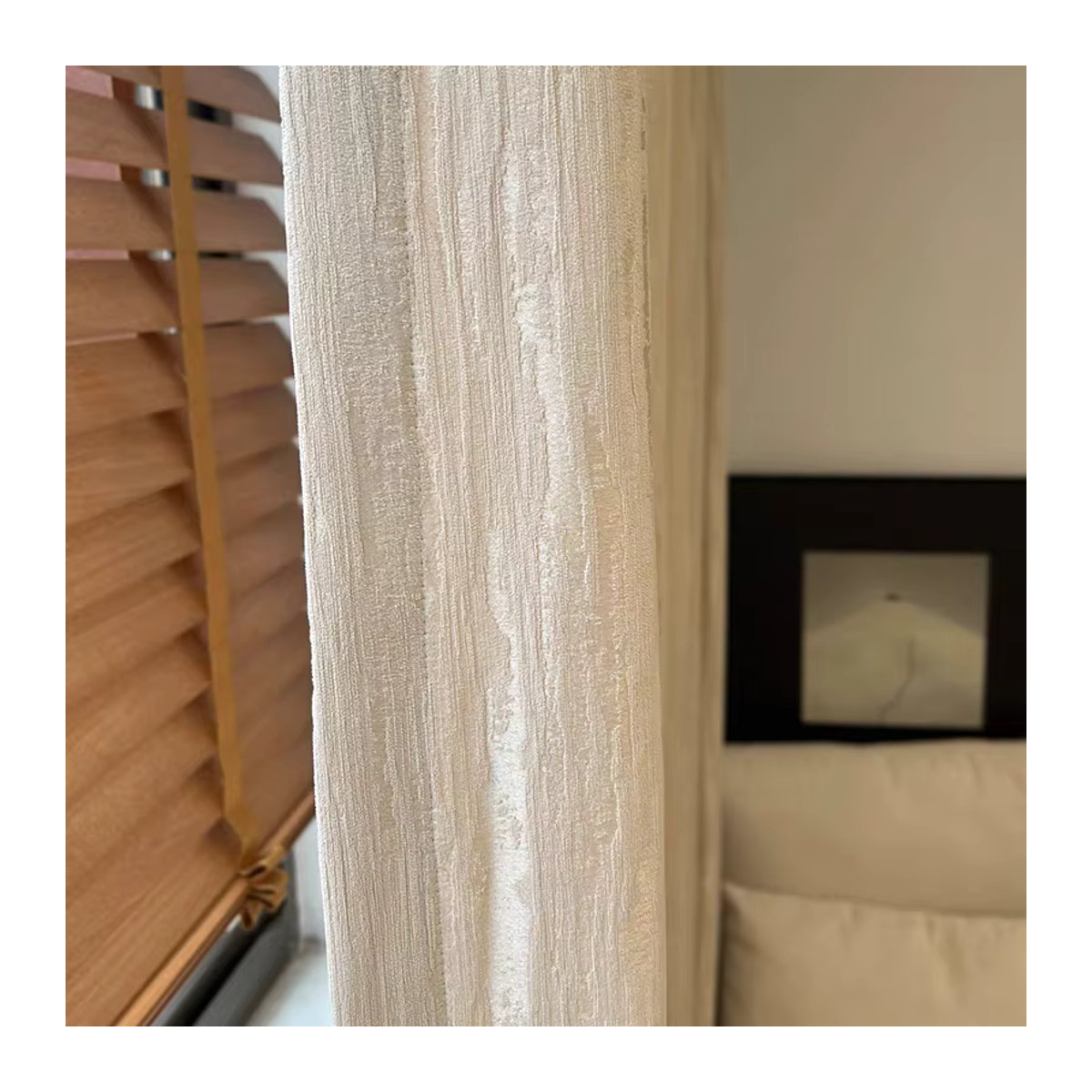 Verdunkelungsvorhang aus Creme Chenille mit Holzmaserung Jacquard für Wohnzimmer und Schlafzimmer - Bild 2