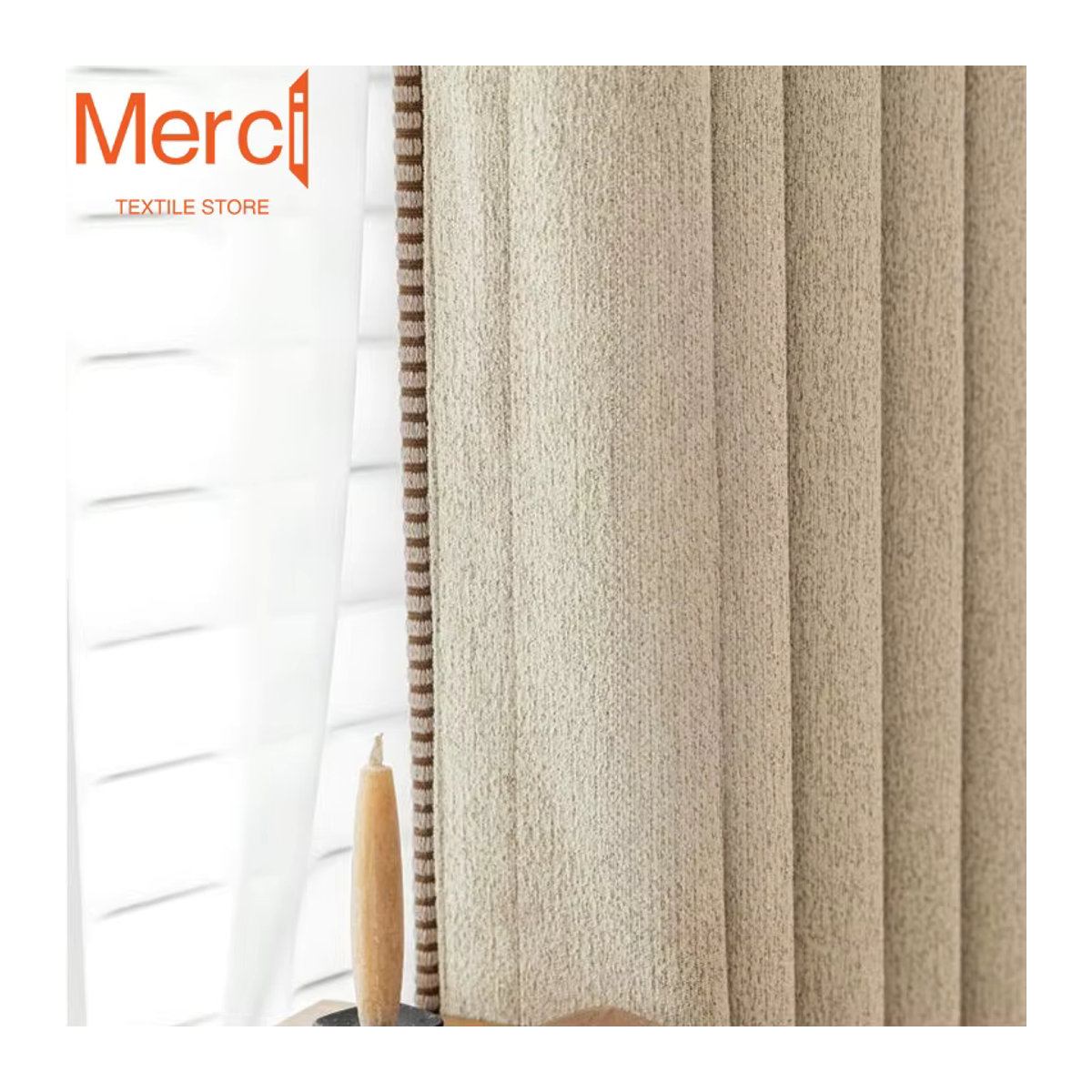 Verdunkelungsvorhänge aus Baumwolle und Leinen im Retro-Stil aus Chenille, Farbe Creme - Bild 3