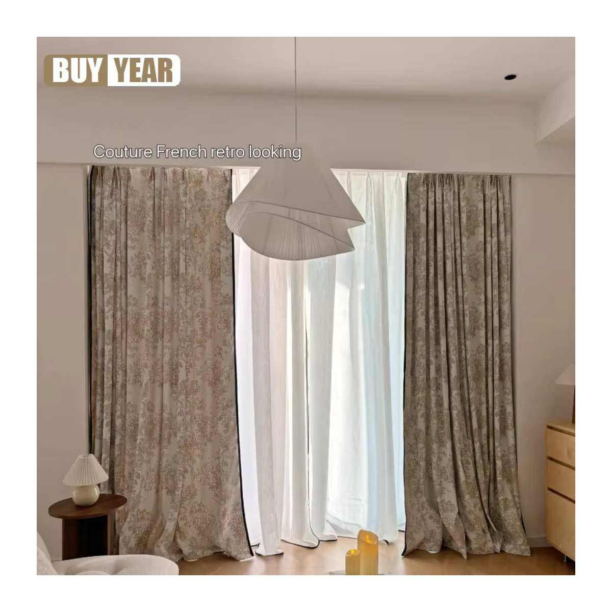 Verdunkelungsvorhänge aus Jacquard-Stoff mit Milchtee-Optik und schwarzer Kante für Wohnzimmer, Esszimmer und Schlafzimmer - Bild 3