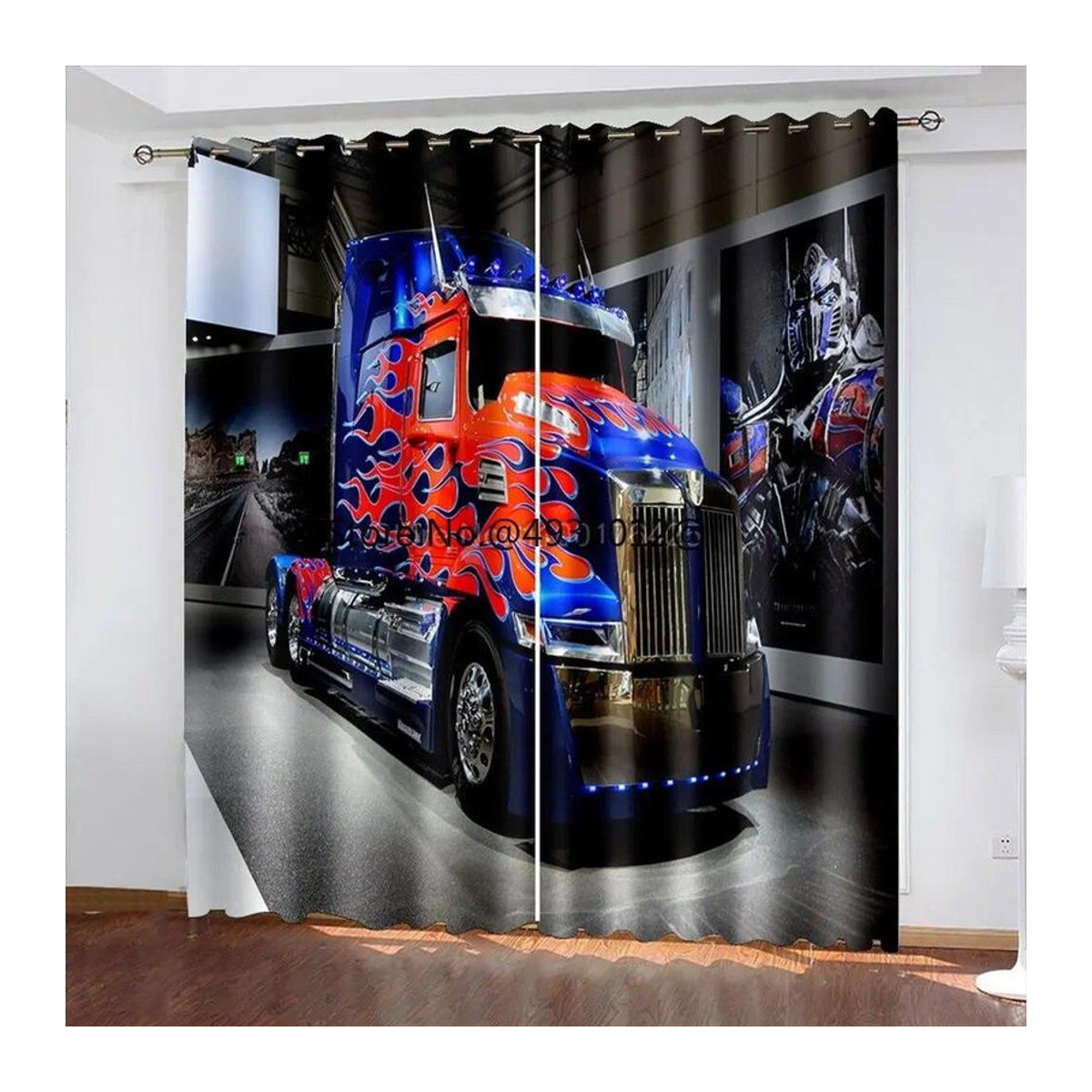 Verdunkelungsvorhänge mit 3D-LKW-Print von A Family Of Home Textiles in Schwarz, B: 120 cm, H: 270 cm, 2er-Set - Bild 8