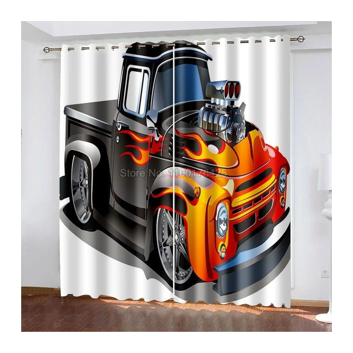 Verdunkelungsvorhänge mit 3D-LKW-Print von A Family Of Home Textiles in Schwarz, B: 85 cm, H: 200 cm, 2er-Set mit Ösen - Bild 3