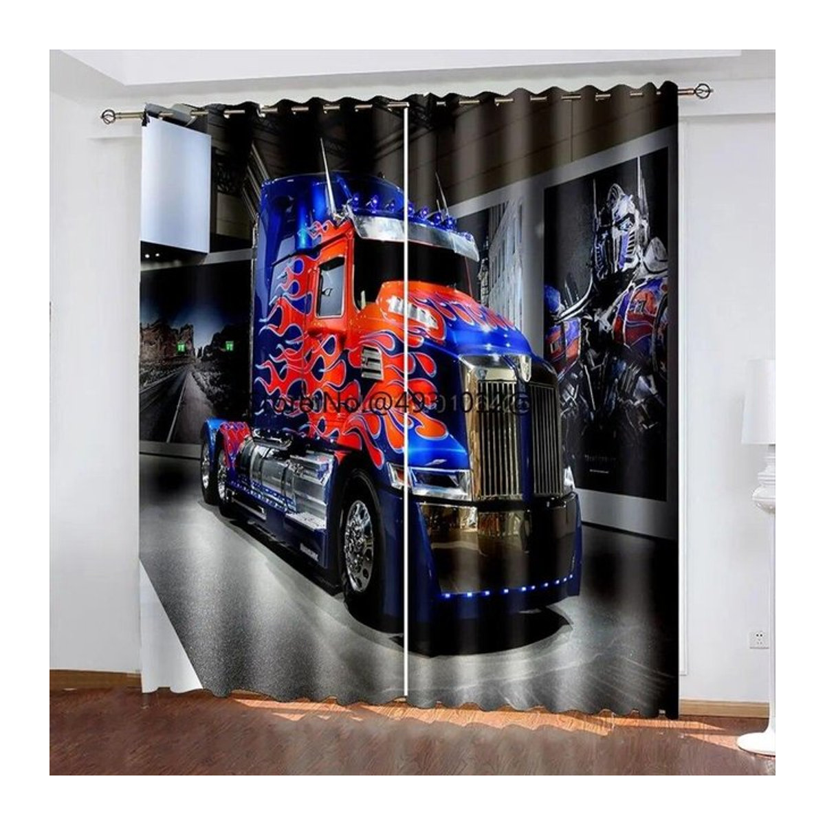 Verdunkelungsvorhänge mit 3D-LKW-Print von A Family Of Home Textiles, mehrfarbig, B: 85 cm, H: 200 cm, 2er-Set - Bild 1
