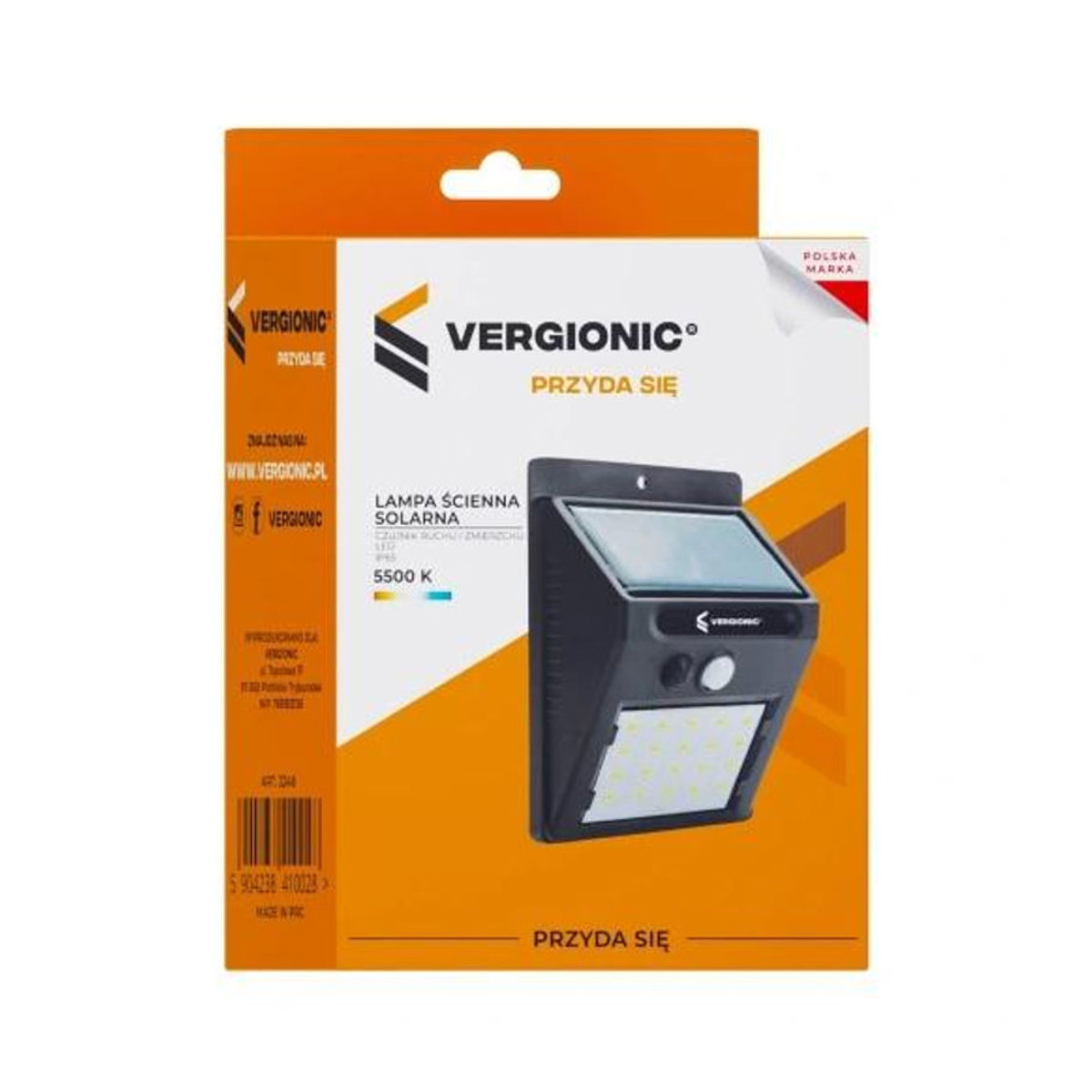 Vergionic Solar LED Wandleuchte mit Bewegungs- und Dämmerungssensor, Schwarz, IP65, Kaltweiß - Bild 2
