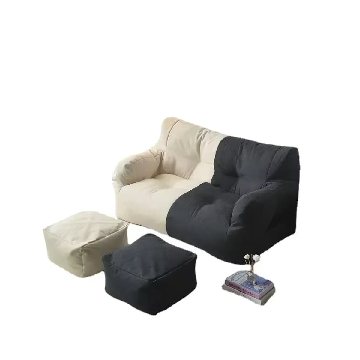 Verstellbarer Lazyboy-Doppelsitzsack-Sofa aus Stoff in Schwarz oder Schwarz-Weiß für Schlafzimmer und Balkon - Bild 2