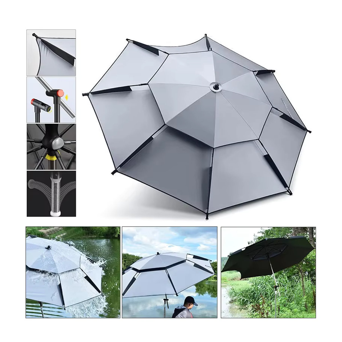 Verstellbarer Outdoor-Sonnenschirm als Angelschirm und Strandschirm mit großem Haken, Durchmesser: 2,0 m - Bild 7
