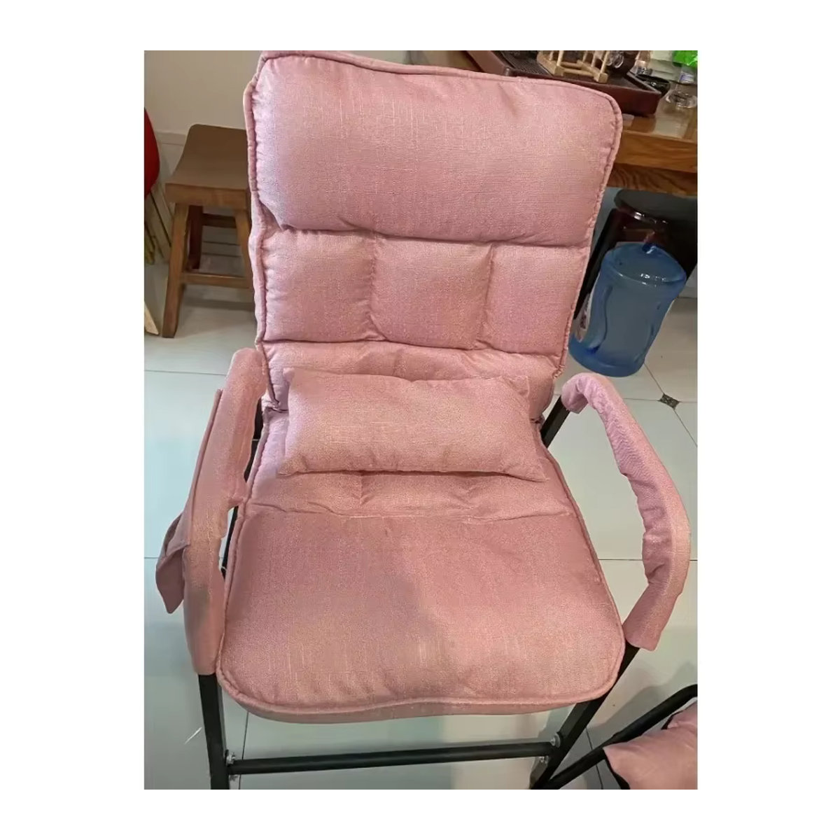 Verstellbarer Schreibtischstuhl aus Stoff mit Metallgestell für Erwachsene in Rosa oder Gelb - Bild 3