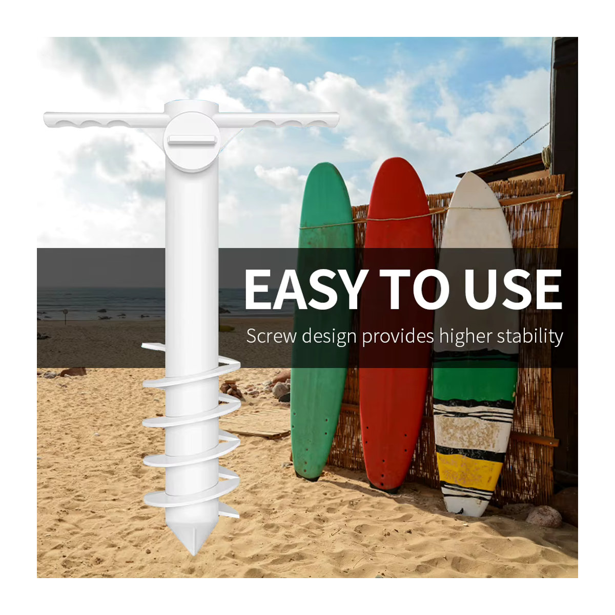 Verstellbarer Sonnenschirmständer mit Haken und Spike für 3/5 Spin Sonnenschirme, Outdoor-Zubehör zur Befestigung - Bild 3