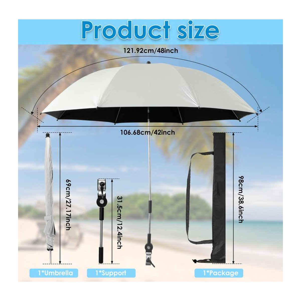 Verstellbarer Strandschirm von OFFICE-MALL mit Clip-Halterung für Strand, Campingstuhl und Rollstuhl - Bild 1