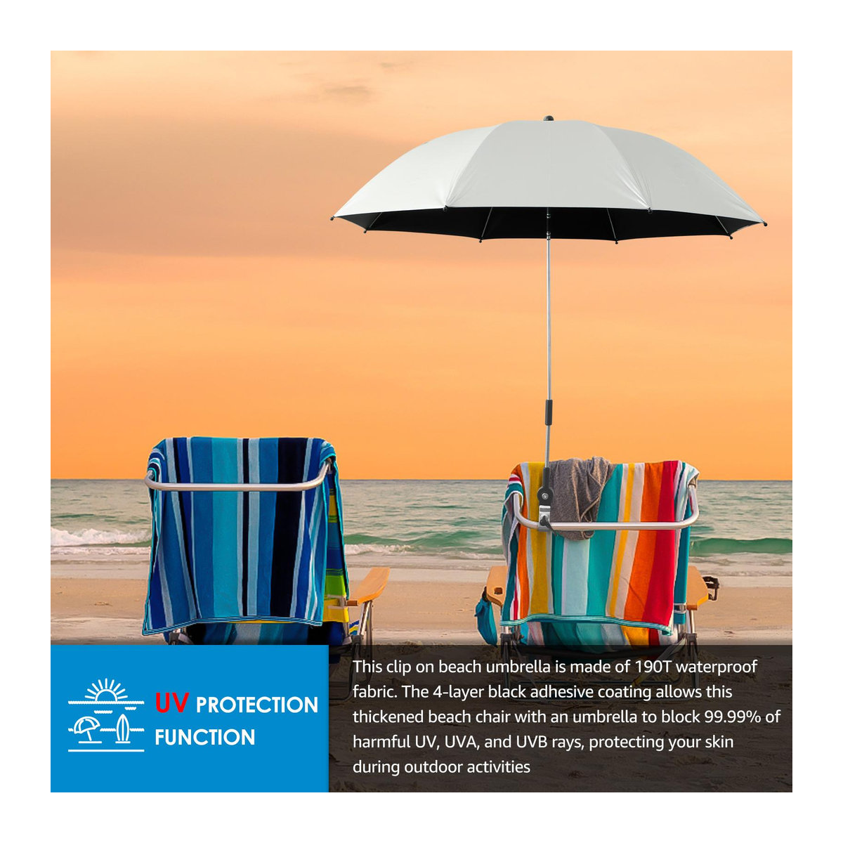 Verstellbarer Strandschirm von OFFICE-MALL mit Clip-Halterung für Strand, Campingstuhl und Rollstuhl - Bild 2