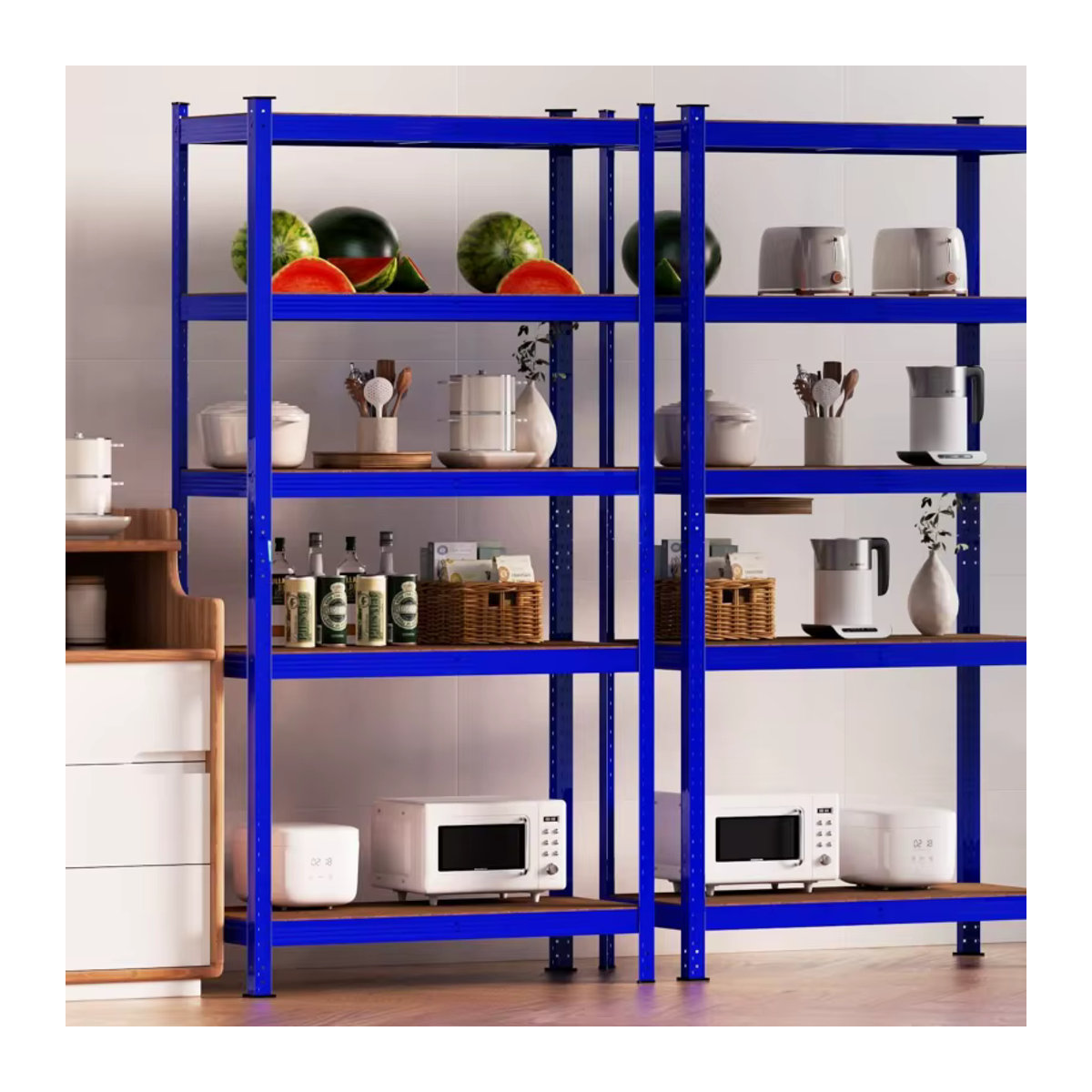 Verstellbares 5-stufiges Metallregal in Blau mit 875 kg Tragkraft, bolzenfreies Garagenregal für Werkstatt und Keller, B/T/H: 200 x 100 x 50 cm - Bild 4