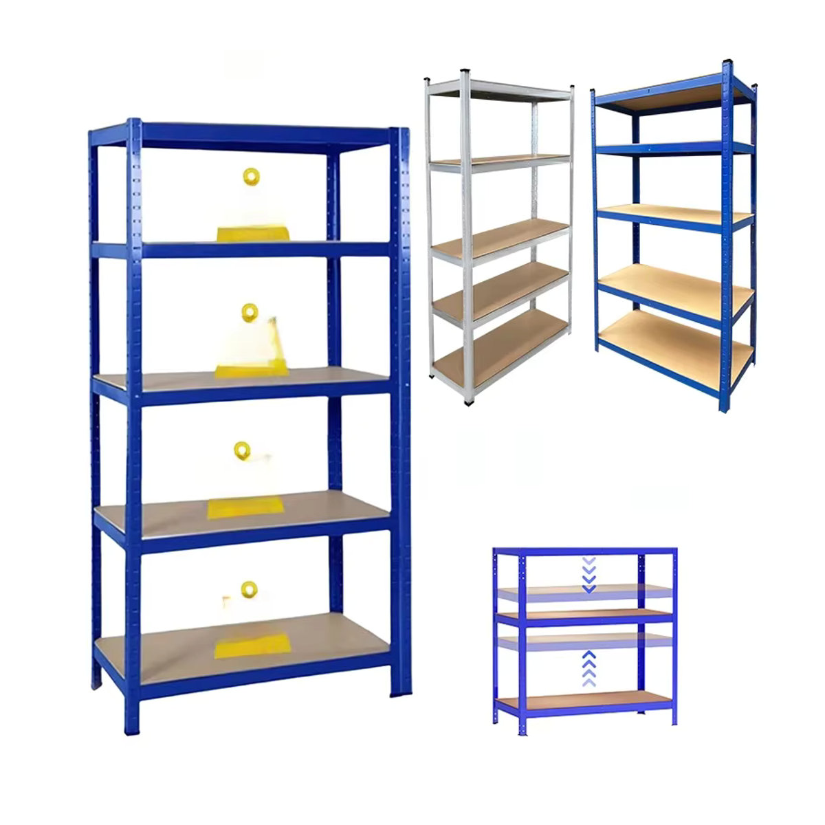 Verstellbares 5-stufiges Metallregal in Blau mit 875 kg Tragkraft, bolzenfreies Garagenregal für Werkstatt und Keller, B/T/H: 200 x 100 x 50 cm - Bild 5
