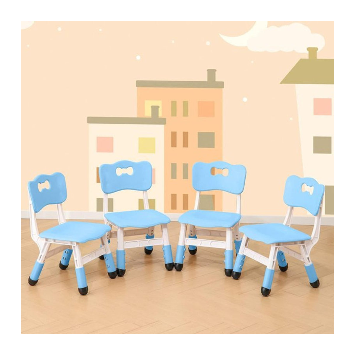 Verstellbares Kinderstuhl-Set von AuAg in Gelb und Blau, stapelbar und waschbar, 3 Stufen aus Kunststoff - Bild 1