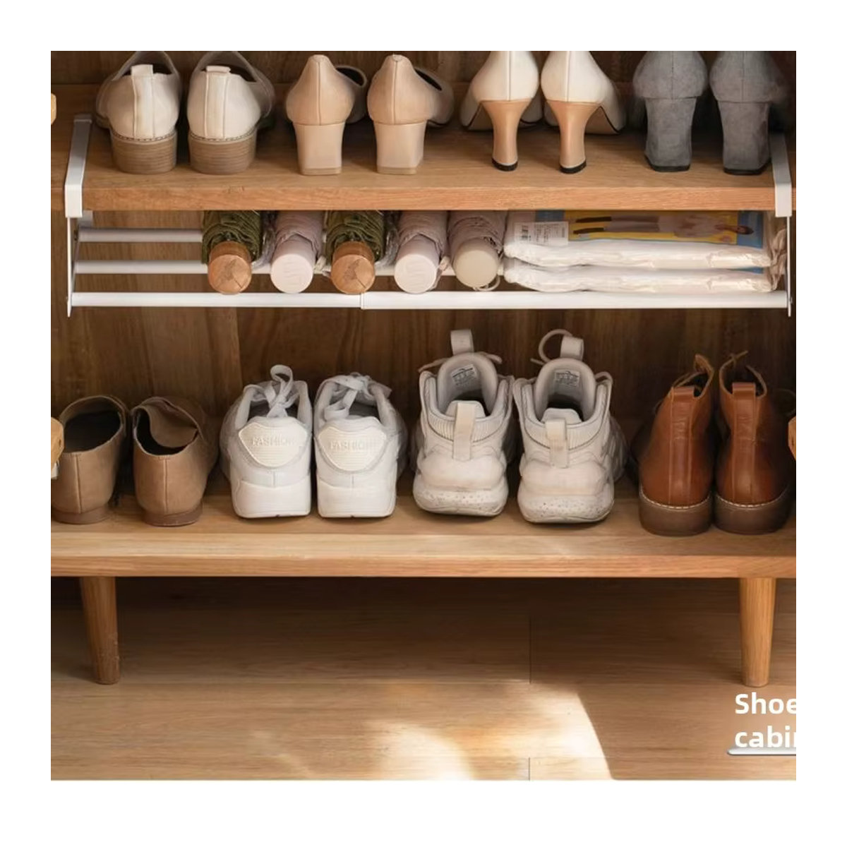 Verstellbares Schuhregal aus Metall mit Hängekorb in Schwarz oder Weiß, minimalistischer mehrlagiger Schuhorganizer für dein Zuhause - Bild 4