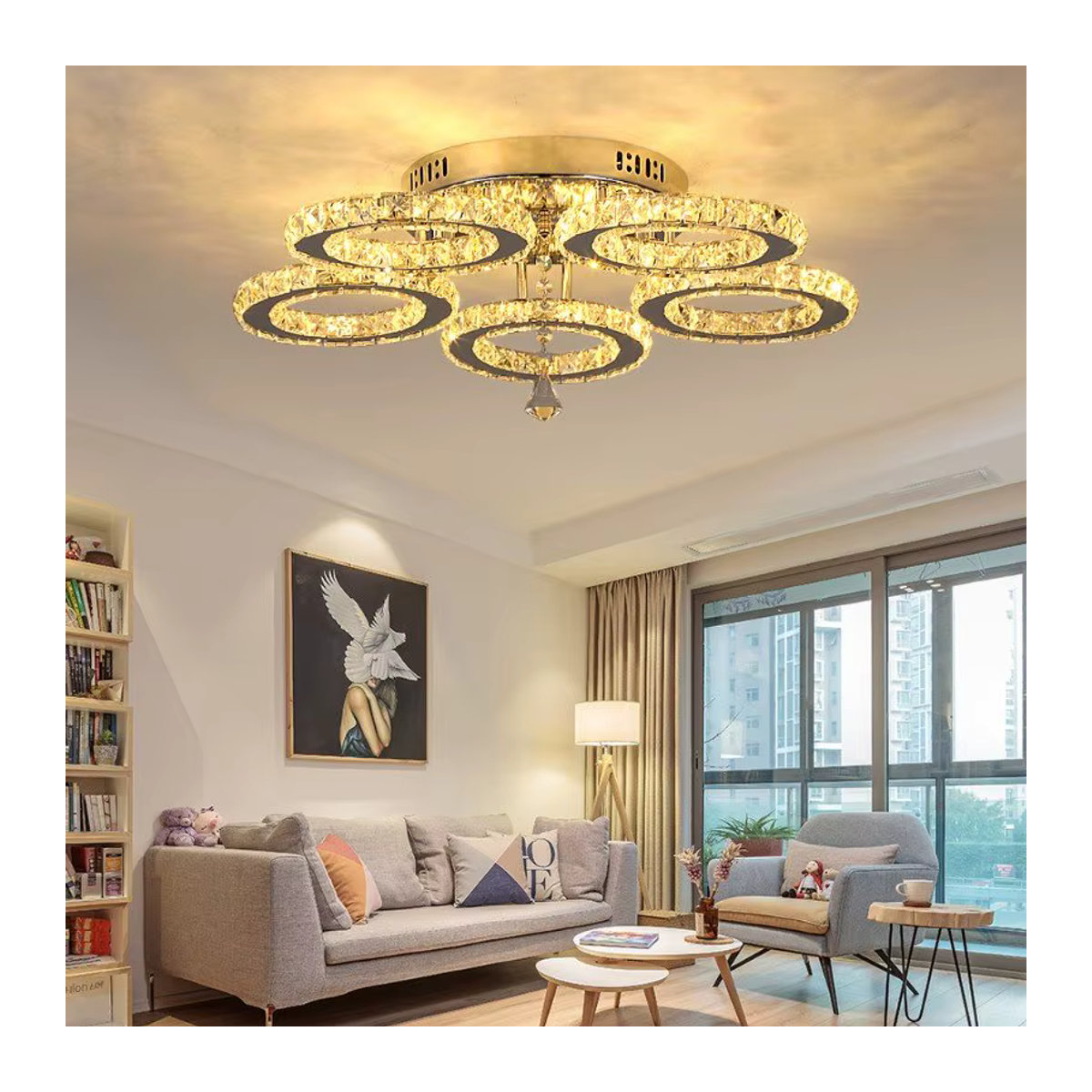 VETRULUS Moderne LED Kristall Deckenleuchte im skandinavischen Design mit Chrom und Glas für Wohnzimmer und Schlafzimmer - Bild 3