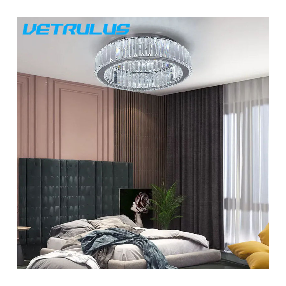 VETRULUS Moderne LED Kristall Deckenleuchte in Chrom als dimmbarer Kreis-Kronleuchter für Wohnzimmer und Schlafzimmer - Bild 2