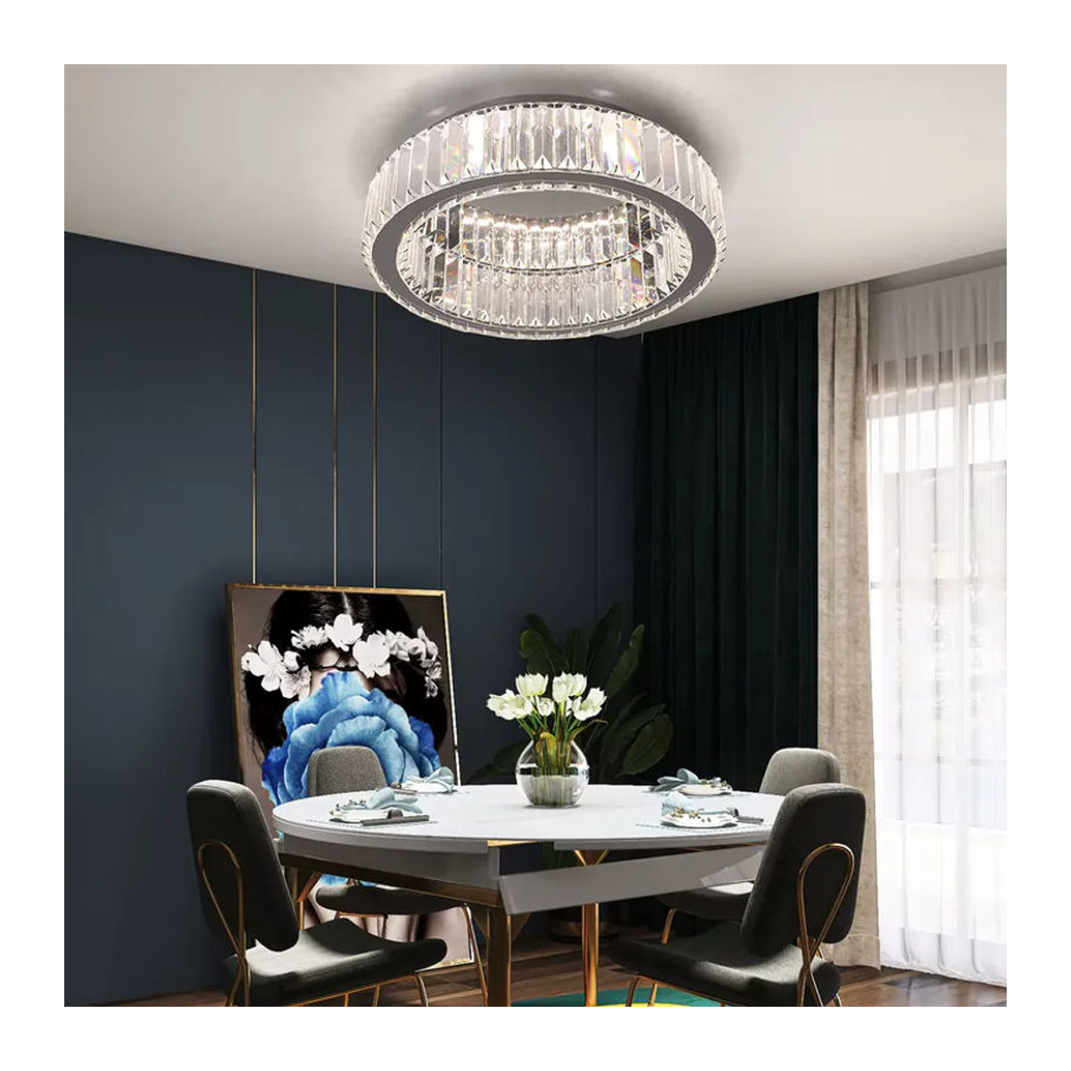 VETRULUS Moderne LED Kristall Deckenleuchte in Chrom als dimmbarer Kreis-Kronleuchter für Wohnzimmer und Schlafzimmer - Bild 3