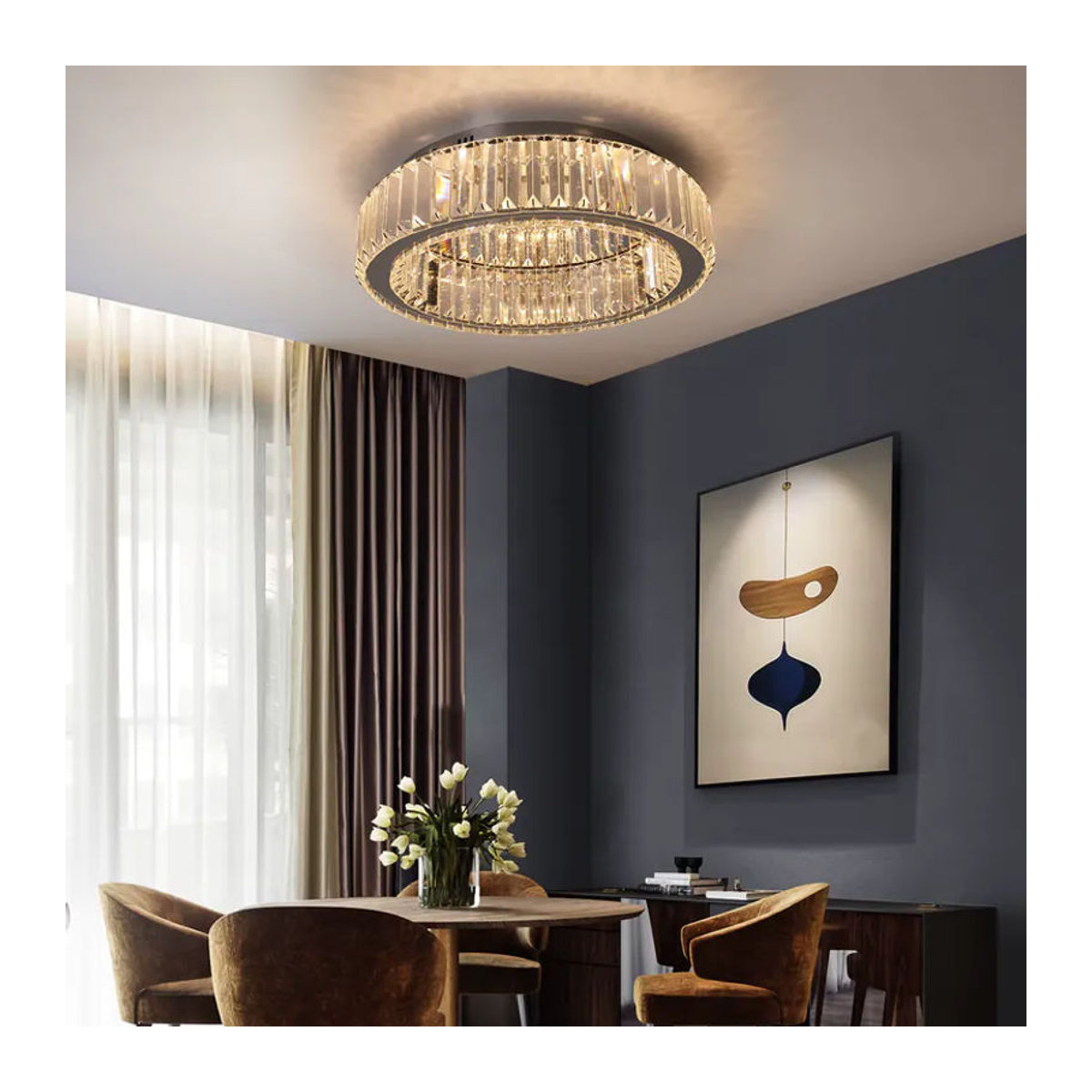 VETRULUS Moderne LED Kristall Deckenleuchte in Chrom als dimmbarer Kreis-Kronleuchter für Wohnzimmer und Schlafzimmer - Bild 4