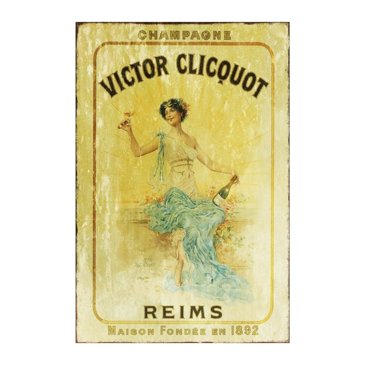 Veuve Clicquot Metallschild im Vintage-Retro-Stil, Gelb, B: 30 cm, H: 20 cm, T: 20 cm - Bild 1