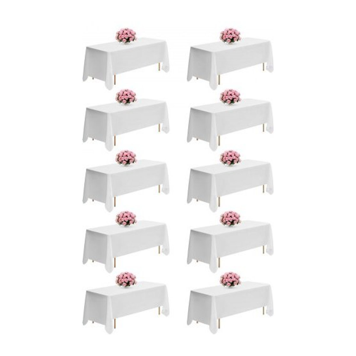 VEVOR 10er Set Tischdecke aus Polyestergewebe in Weiß, maschinenwaschbare Tischwäsche zum Schutz der Oberfläche, B/B/H: 177,8 x 304,8 cm - Bild 1