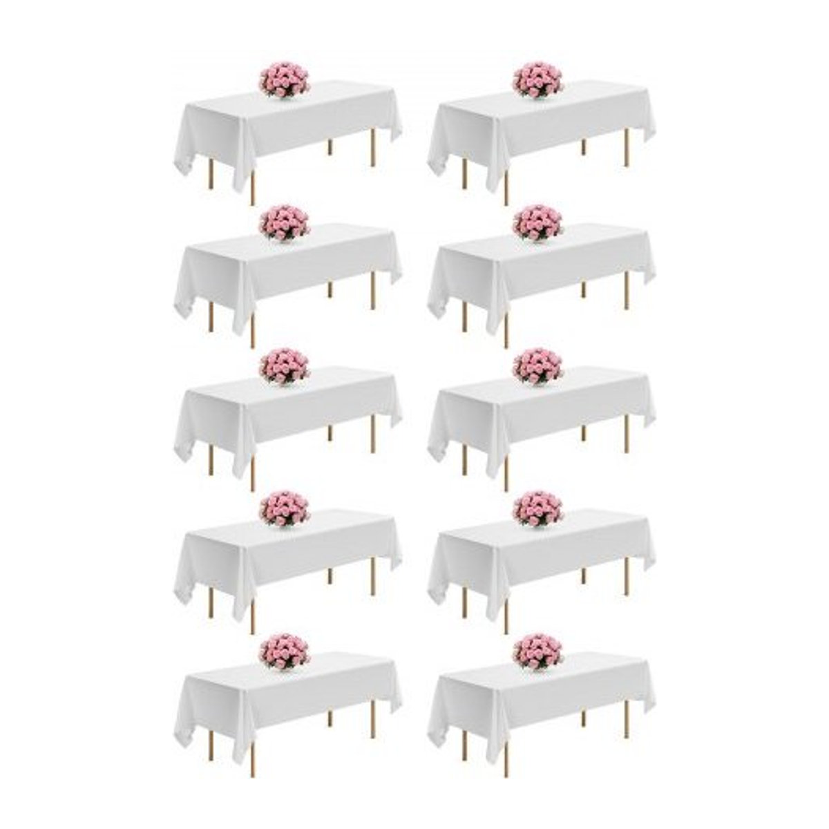 VEVOR 10er Set Tischdecken aus Polyester, wiederverwendbare Tischwäsche für Partys und Hochzeiten, Weiß, B: 152,4 cm, T: 259,1 cm - Bild 1