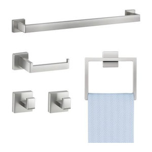 VEVOR Badezimmer Hardware Zubehör Set aus Edelstahl 304 in Silber, 5-teilig mit Handtuchstange, Handtuchhalter, 2 Haken und Toilettenpapierhalter zur Wandmontage