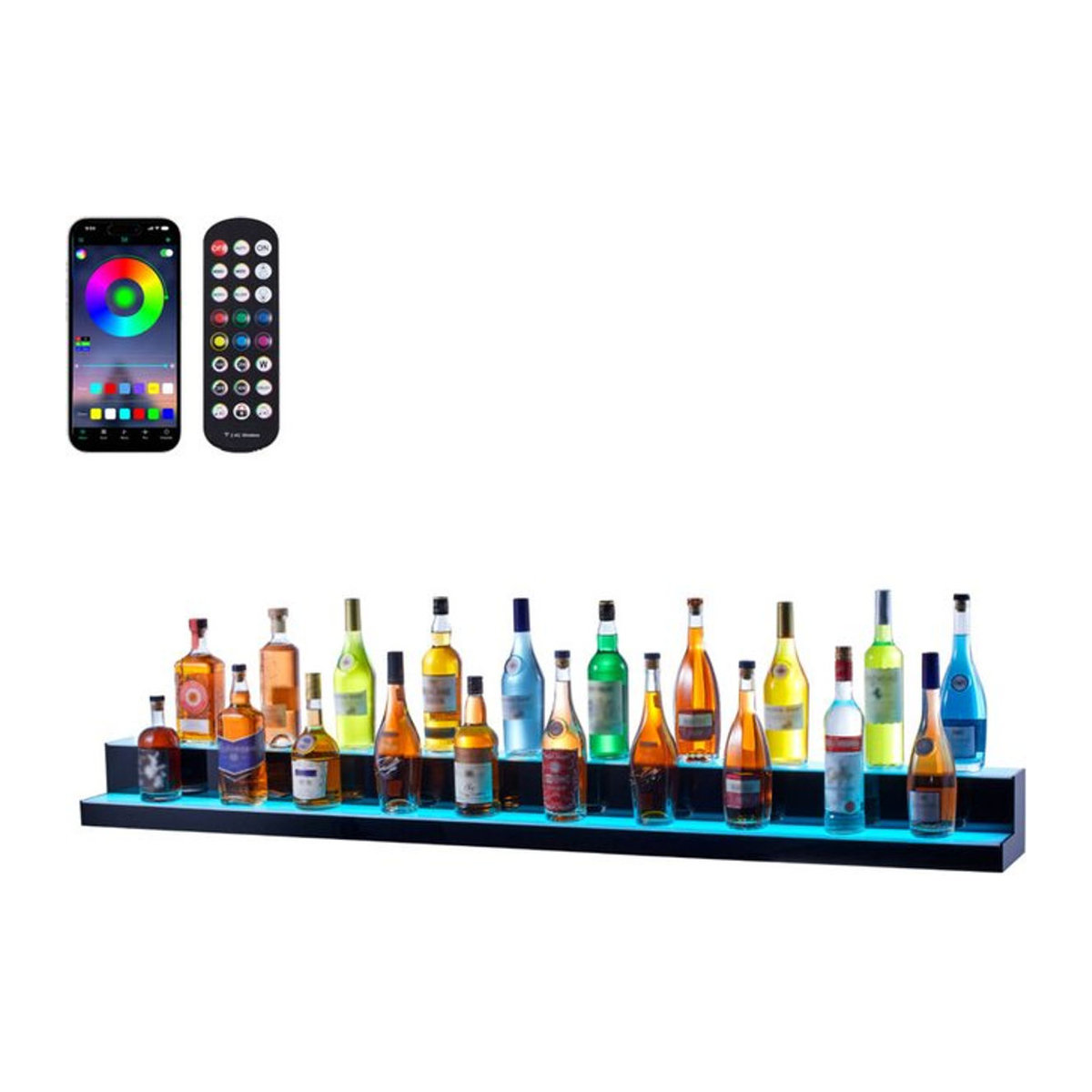 VEVOR Barregal Weinregal aus Acryl mit LED-Beleuchtung, App-Steuerung und RF-Fernbedienung, freistehend, Schwarz/Transparent, B/T/H: 182,8 x 20 x 15 cm - Bild 2