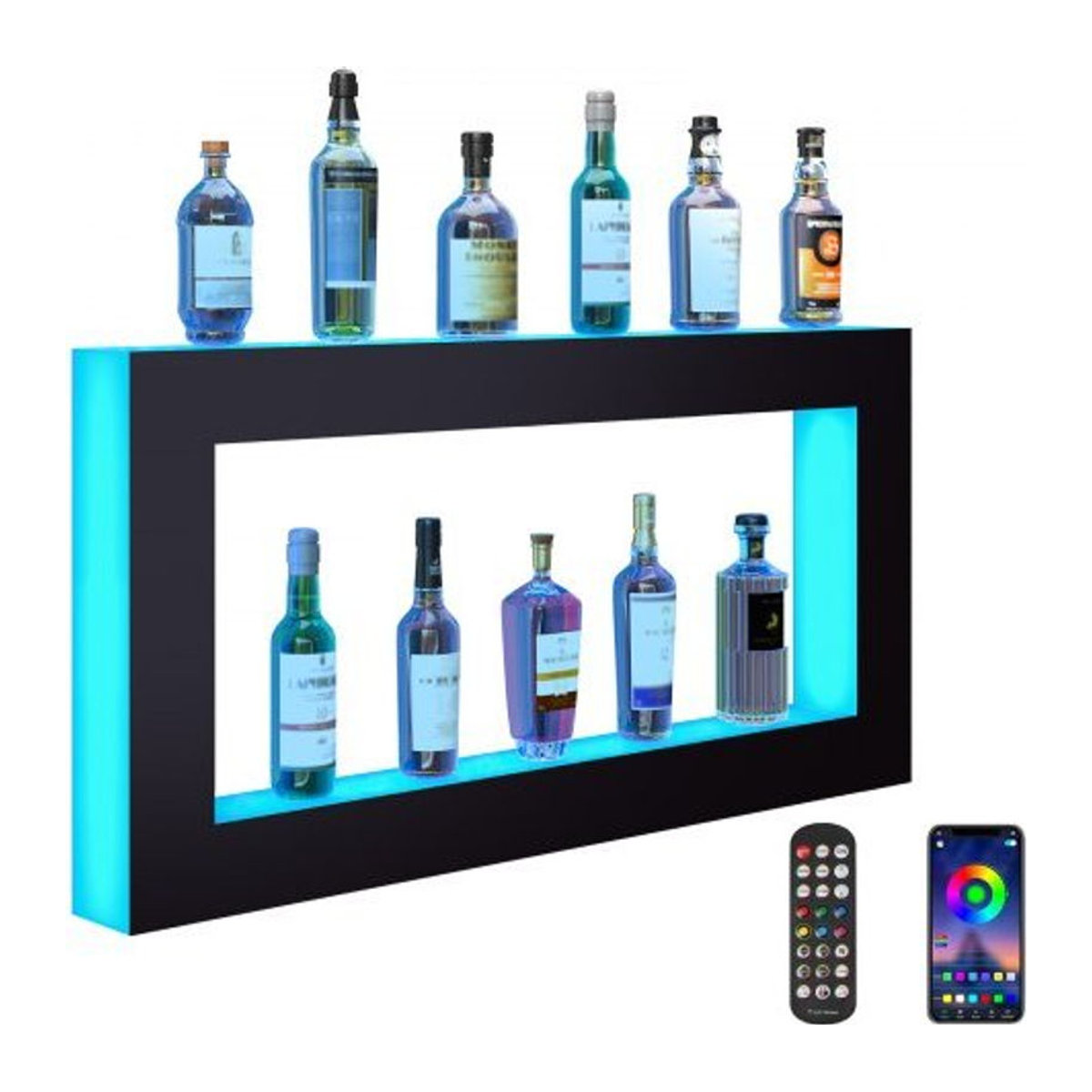 VEVOR Barregal Weinregal aus Acryl mit LED-Beleuchtung, App-Steuerung und RF-Fernbedienung, wandmontiert, Schwarz/Bunt, B/H/T: 121 x 60 x 11,4 cm - Bild 1
