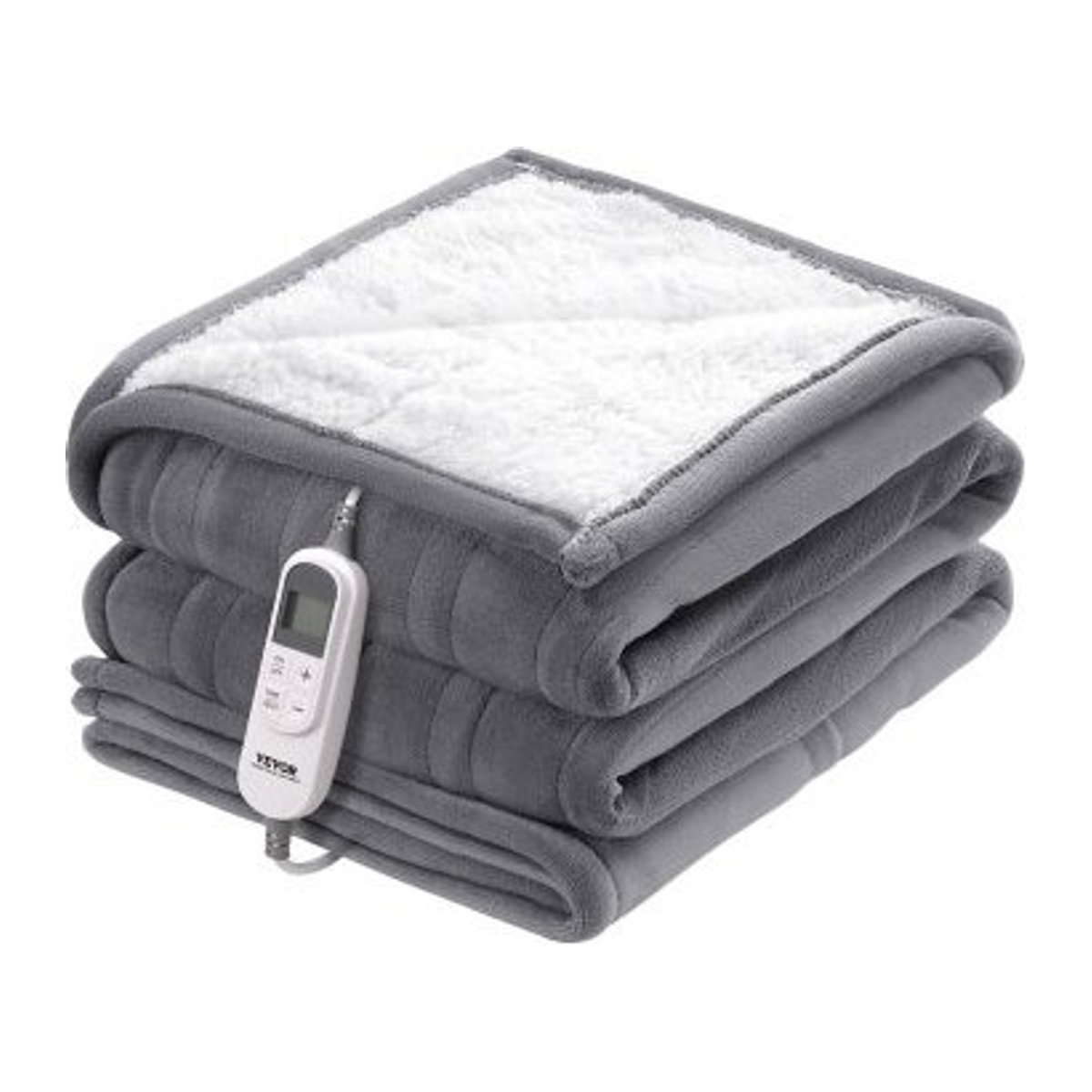 VEVOR Elektrische Heizdecke aus weichem Flanell-Lammwolle in Grau, Queen-Size, B/T/H: 200 x 150 cm - Bild 1