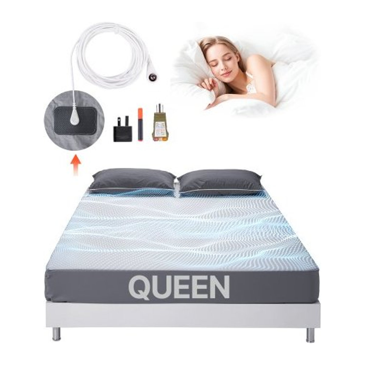 VEVOR Erdungsbettlaken Queen-Size aus Baumwolle und Silberfaser in Grau, B/T/H: 152,5 x 203 x 0,5 cm - Bild 1