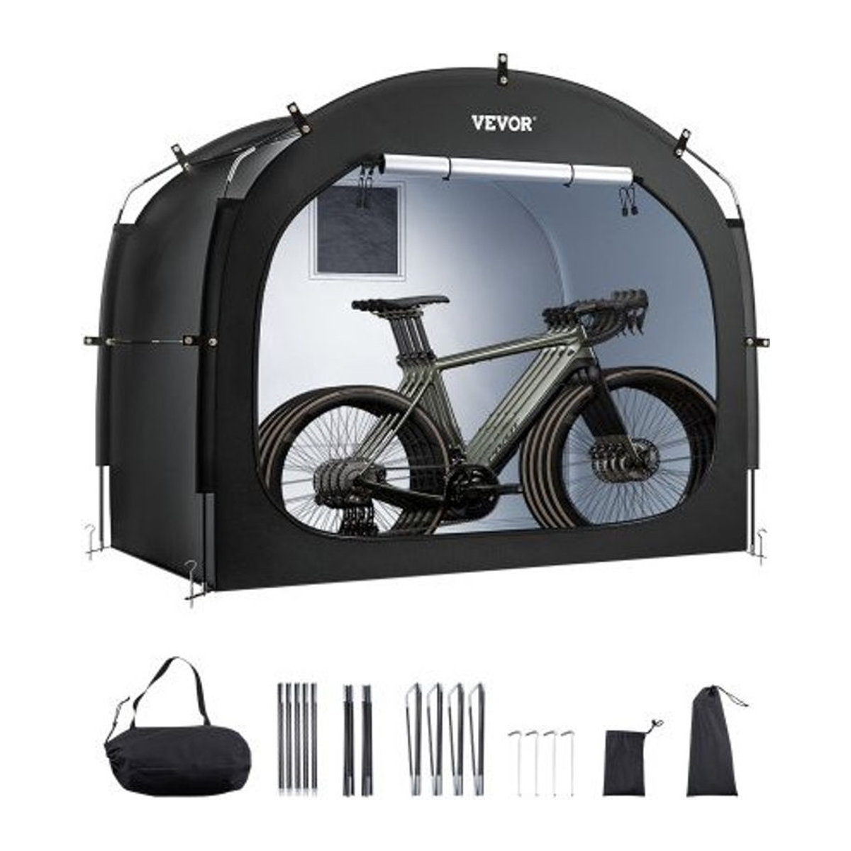 VEVOR Fahrradzelt für 4 bis 5 Fahrräder, schwarze Fahrradgarage mit belüftetem Fenster und Doppelreißverschlüssen, B/T/H: 226 x 151 x 197 cm - Bild 1