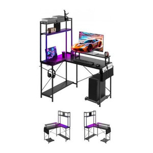 VEVOR Gaming Tisch L-Form in Schwarz mit Monitorständer, Steckdosen und CPU-Ständer, Eckschreibtisch aus Stahl und Holzwerkstoff, B/T/H: 160 x 120 x 75 cm