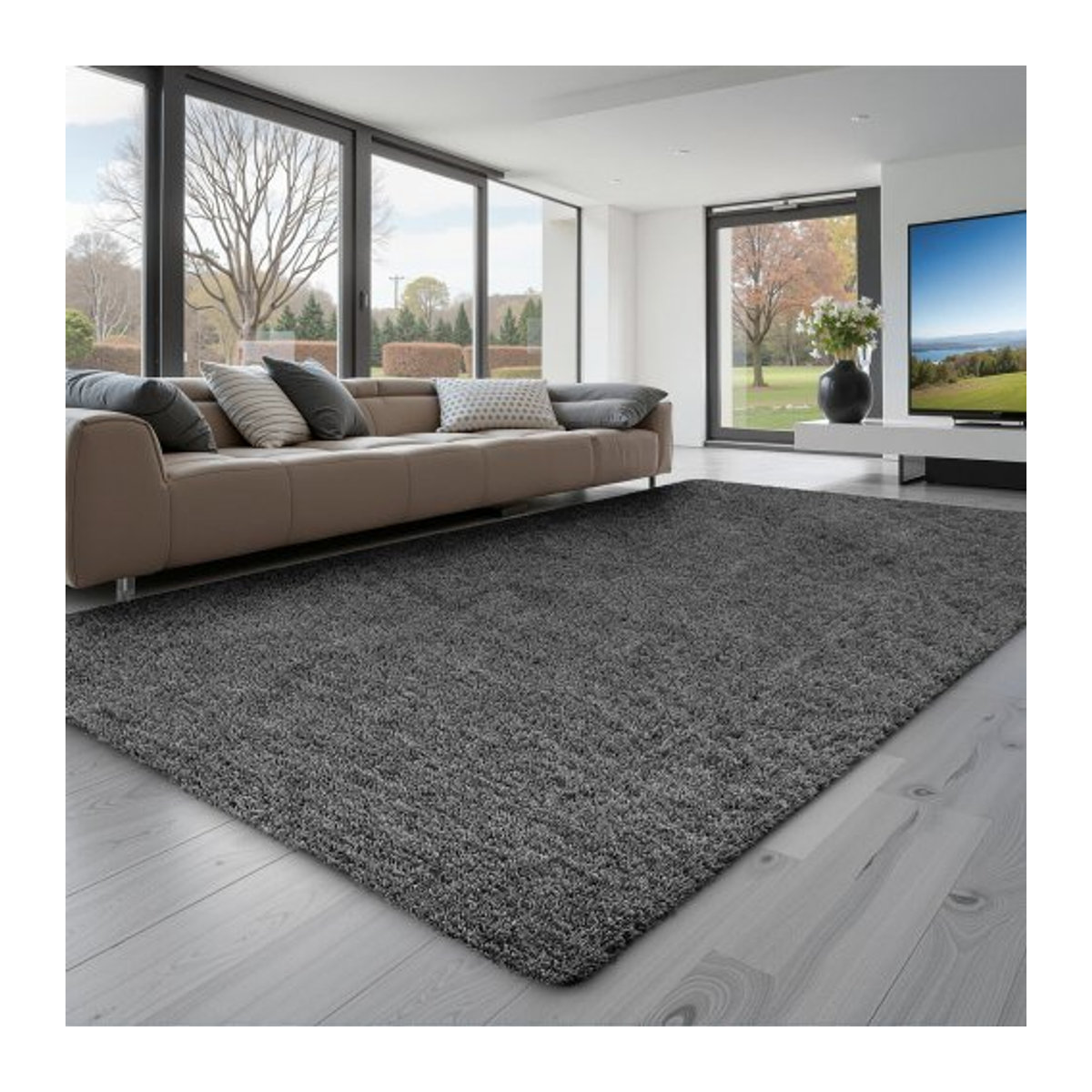 VEVOR Hochflor Teppich Grau mit 35 mm Florhöhe, flauschiger und rutschfester Bodenteppich für Wohnzimmer oder Schlafzimmer, B: 243,8 cm, T: 152,4 cm - Bild 1