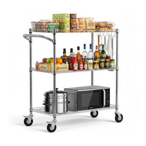 VEVOR Küchenwagen aus Metall mit 3 Ebenen in Silber, Schwerlast-Servierwagen bis 300 kg mit höhenverstellbaren Drahtablagen und Griff, B/T/H: 89,0 x 45,3 x 104,0 cm