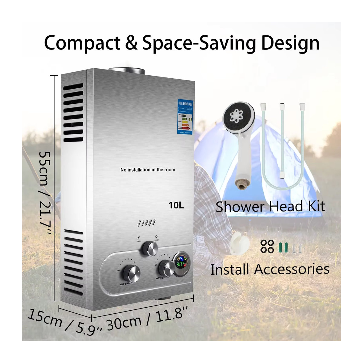 VEVOR LPG Gas Warmwasserbereiter Propan Tankless Instant Boiler mit Duschset - Bild 4