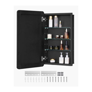 VEVOR Spiegelschrank für das Badezimmer mit Aluminiumrahmen, Einzelspiegel und verstellbaren Glasböden, Einbau- und Wandmontage, B/T/H: 42 x 12,5 x 70 cm