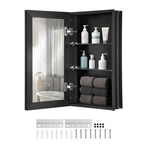 VEVOR Spiegelschrank mit Doppelspiegel und verstellbaren Glasböden für das Badezimmer, Aluminiumrahmen, B/T/H: 35,5 x 13,5 x 61 cm