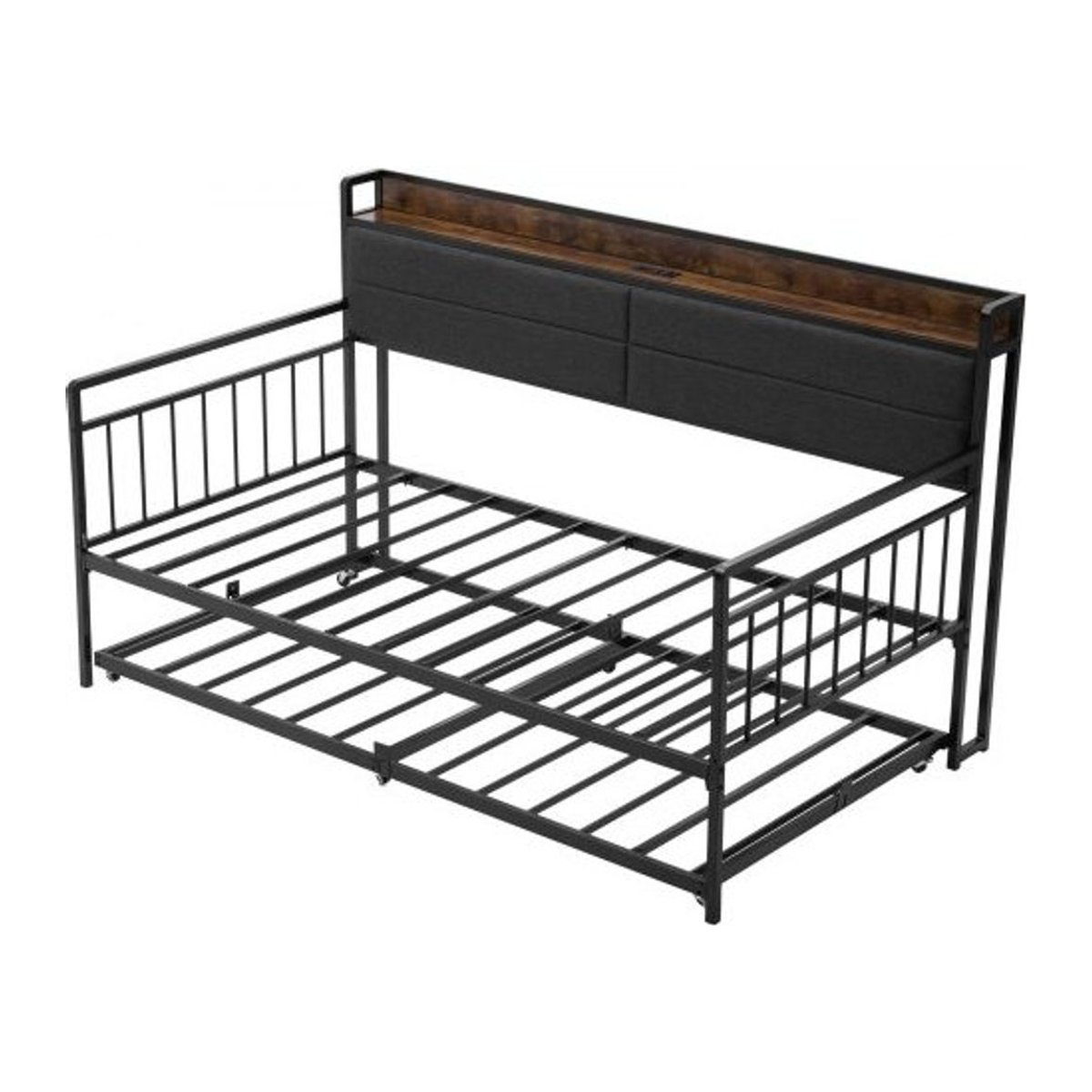 VEVOR Tagesbettrahmen in Twin-Größe mit Ausziehbett und Ladestation, Metall-Plattformbett in Schwarz für Wohnzimmer und Gästezimmer - Bild 1