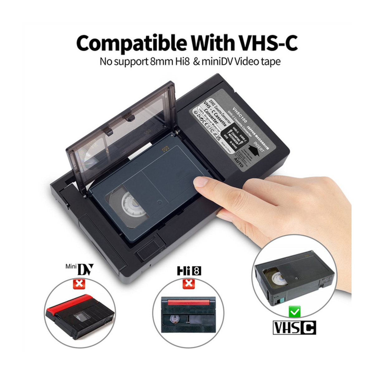 VHS-C Kassettenadapter in Schwarz für JVC, RCA und Panasonic, kompatibel mit VHS-C und SVHS Kassetten - Bild 1