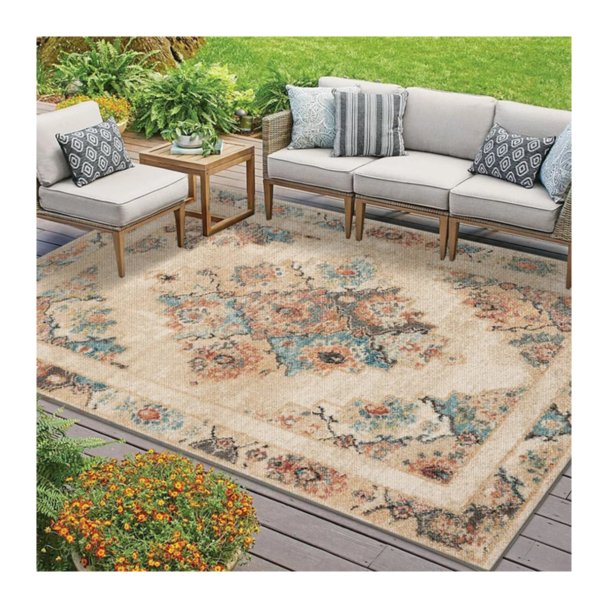 VIAKMA Outdoor-Teppich im Bohemian-Stil mit Blumenmuster, bunt, B/B/H: 120 x 80 cm - Bild 1