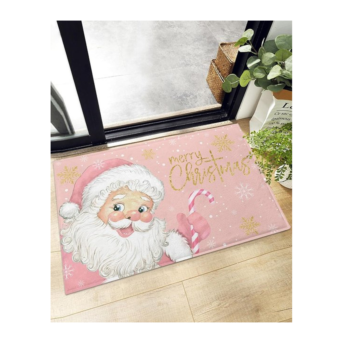 VIAKMA Weihnachtsmann-Teppich in Rosa, saugfähige und rutschfeste Fußmatte für Badezimmer, Wohnzimmer oder Schlafzimmer - Bild 1