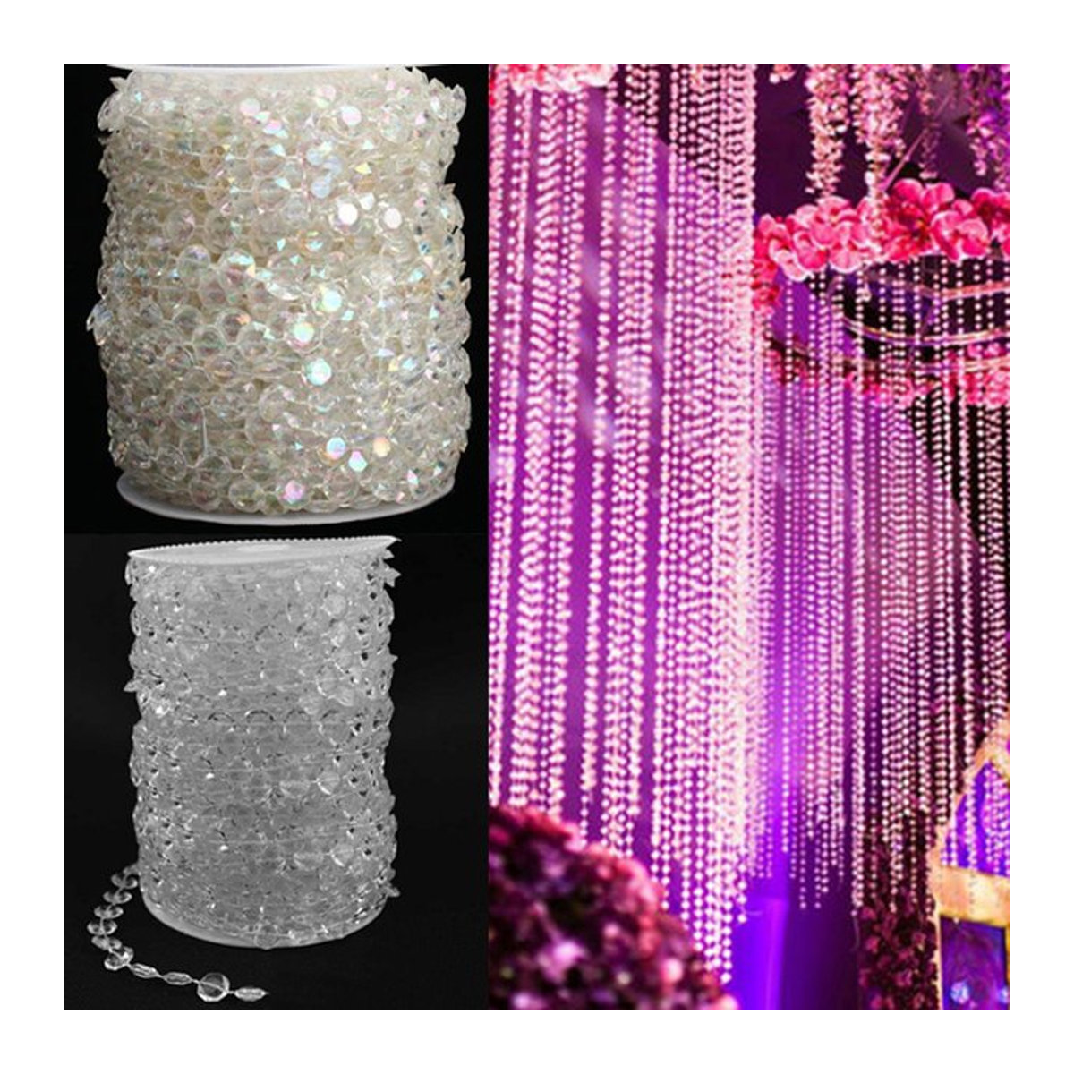 VIBRATITE Acryl Kristall-Perlen Vorhang Transparent 10m Hängende Girlande aus Kunststoff für Hochzeit und Weihnachtsdekoration - Bild 1