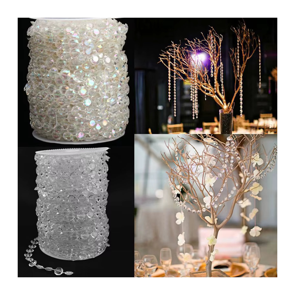 VIBRATITE Acryl Kristall-Perlen Vorhang Transparent 10m Hängende Girlande aus Kunststoff für Hochzeit und Weihnachtsdekoration - Bild 2