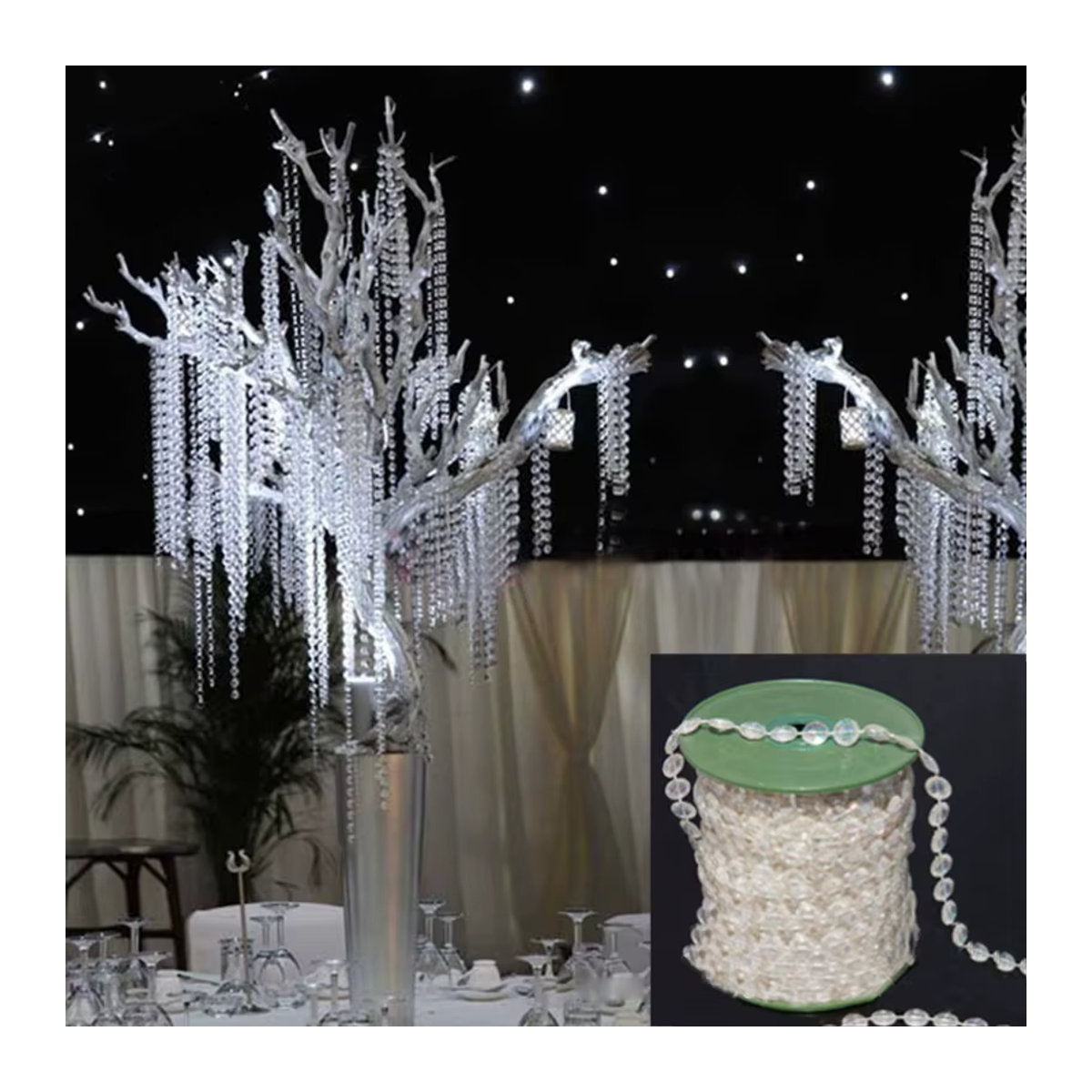 VIBRATITE Acryl Kristall-Perlen Vorhang Transparent 10m Hängende Girlande aus Kunststoff für Hochzeit und Weihnachtsdekoration - Bild 3