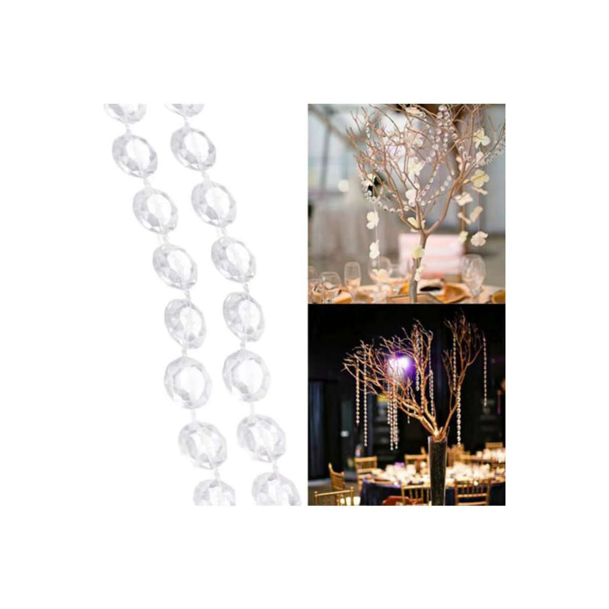 VIBRATITE Acryl Kristall-Perlen Vorhang Transparent 10m Hängende Girlande aus Kunststoff für Hochzeit und Weihnachtsdekoration - Bild 7