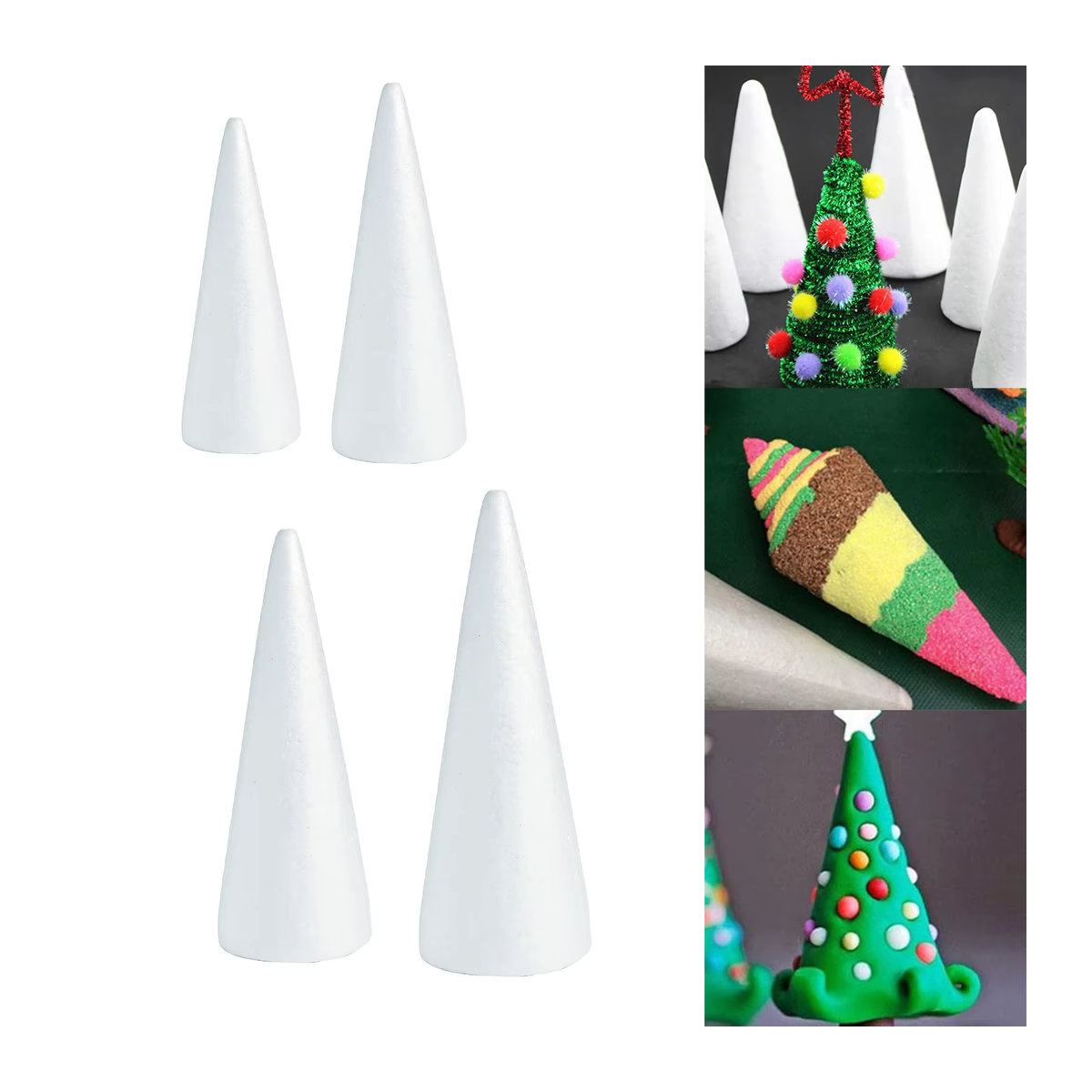 Vibratite DIY Kunst Schaumkegel in Weiß für Weihnachtsdeko und Handwerk aus Kunststoff - Bild 1