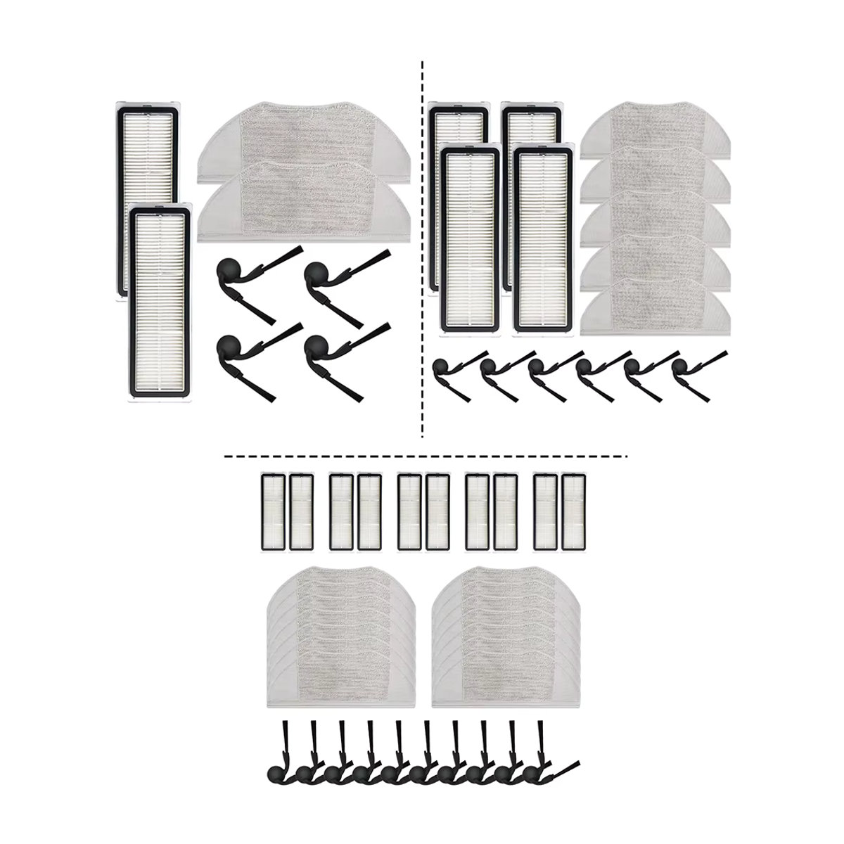 VIBRATITE Ersatzteil-Set für Xiaomi Robot Vacuum S40 OV81 mit Seitenbürste, HEPA-Filter und Mopptuch-Set in Schwarz/Weiß - Bild 3