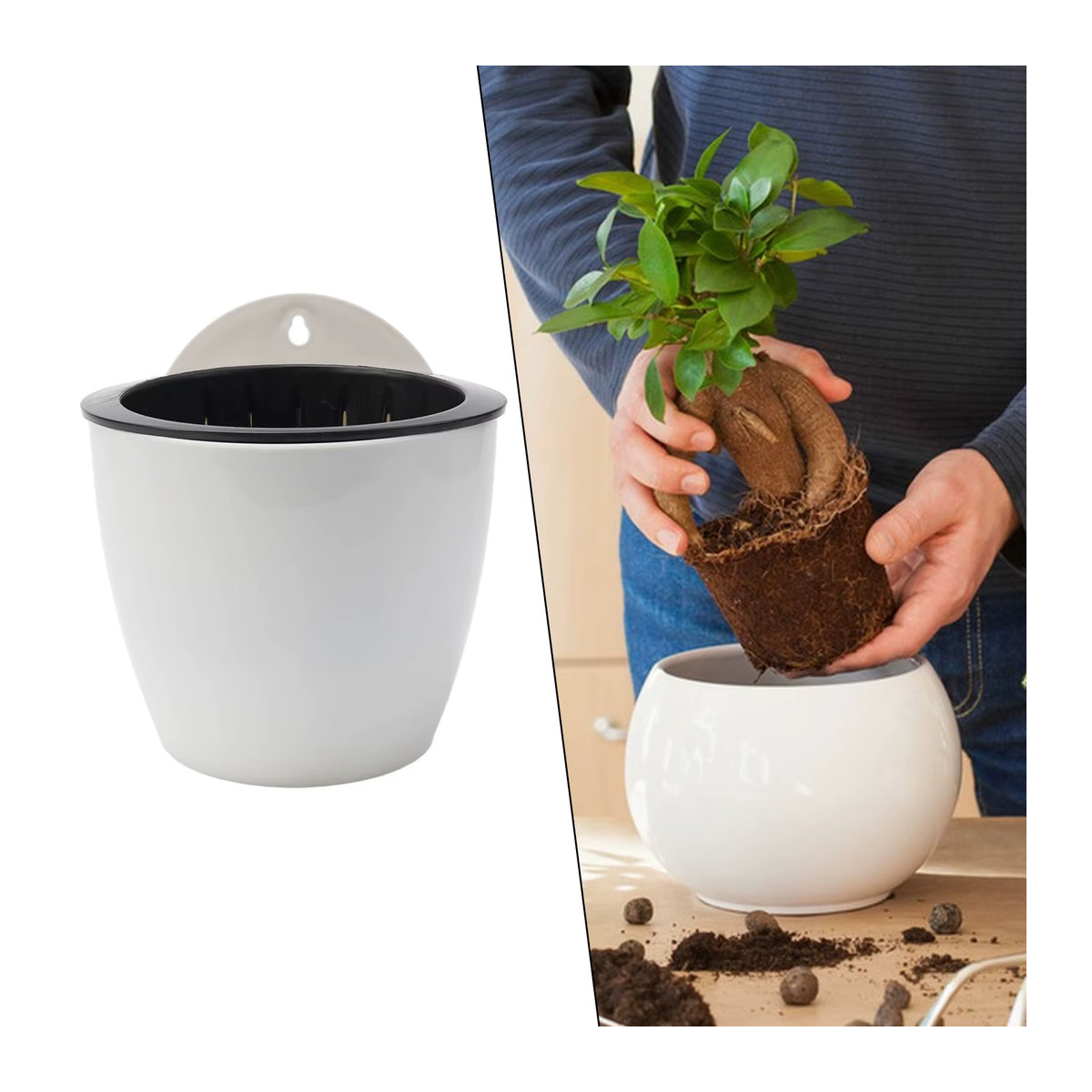 VIBRATITE Hängender Blumentopf mit automatischer Wasseraufnahme in Weiß für Sukkulenten und Kräuter - Bild 2